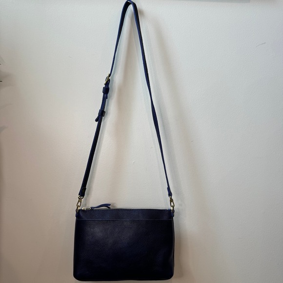 Portland Leather Goods Indigo Blue Pebbled Leather Crossbody Bag Zip Top Handbag - Picture 2 of 12